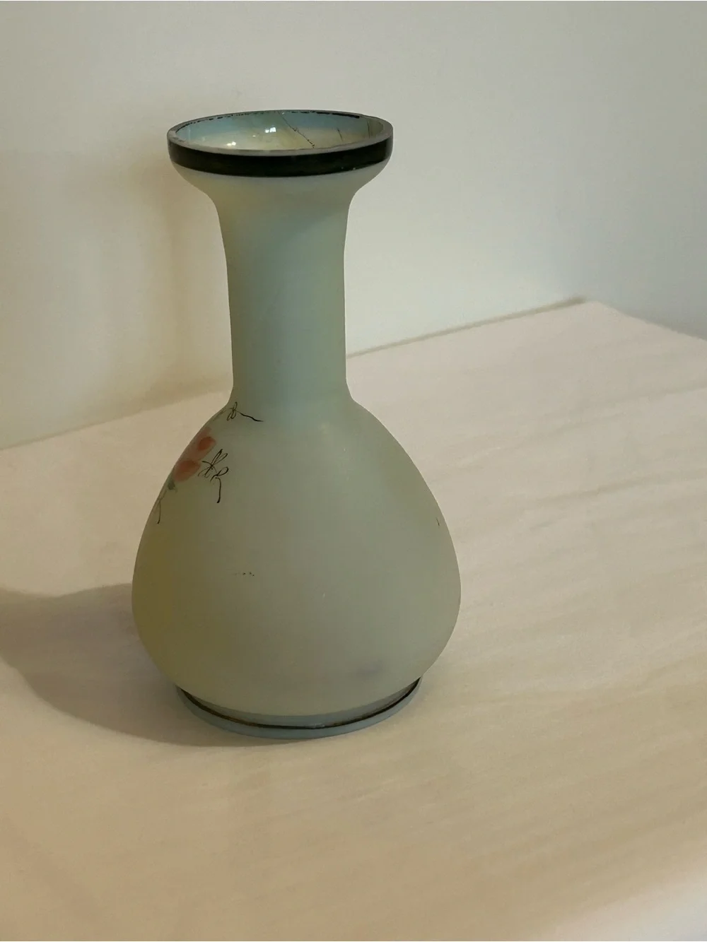 Gorgeous, vintage hand painted Bristol opaline vase